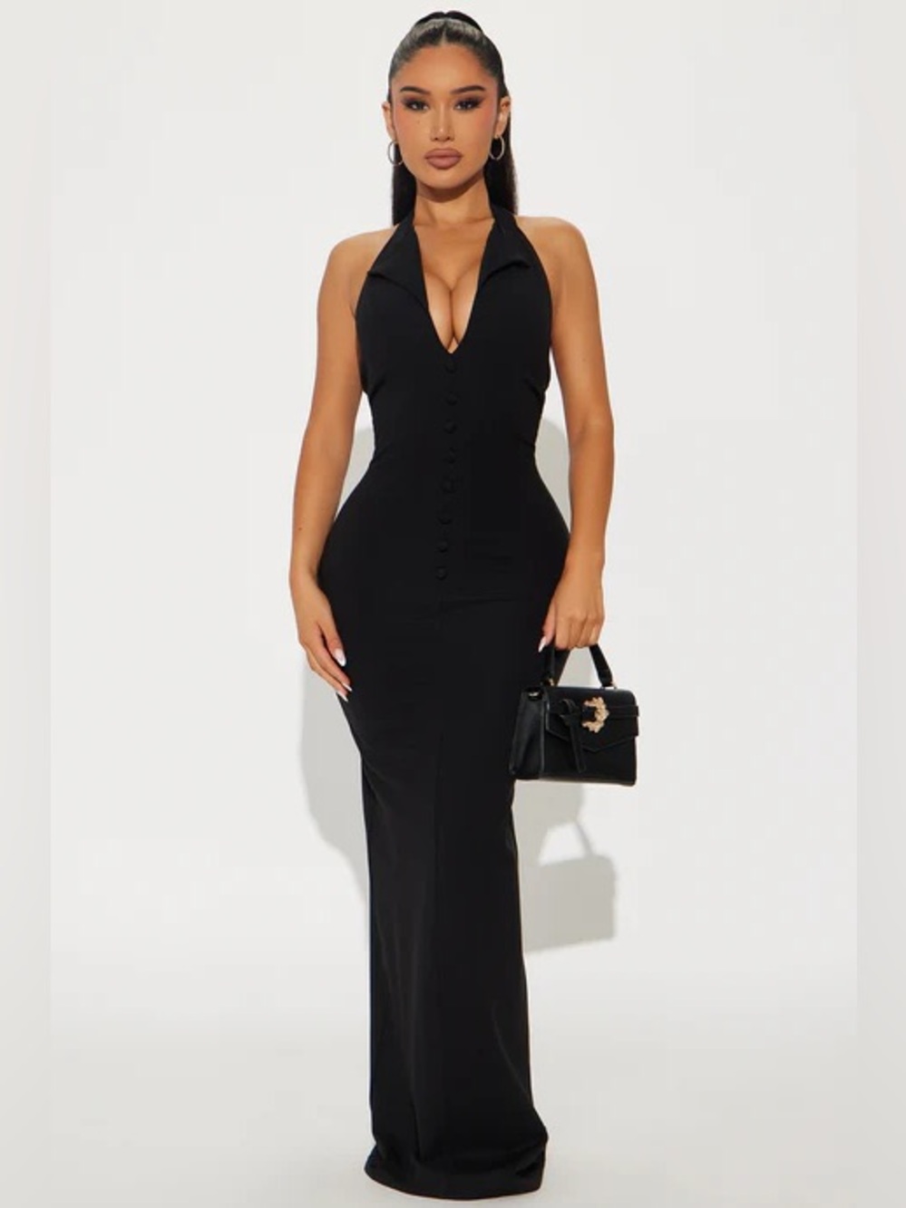 NWT Fashion Nova The MIA Halter Ponte Black  Maxi Dress,2X